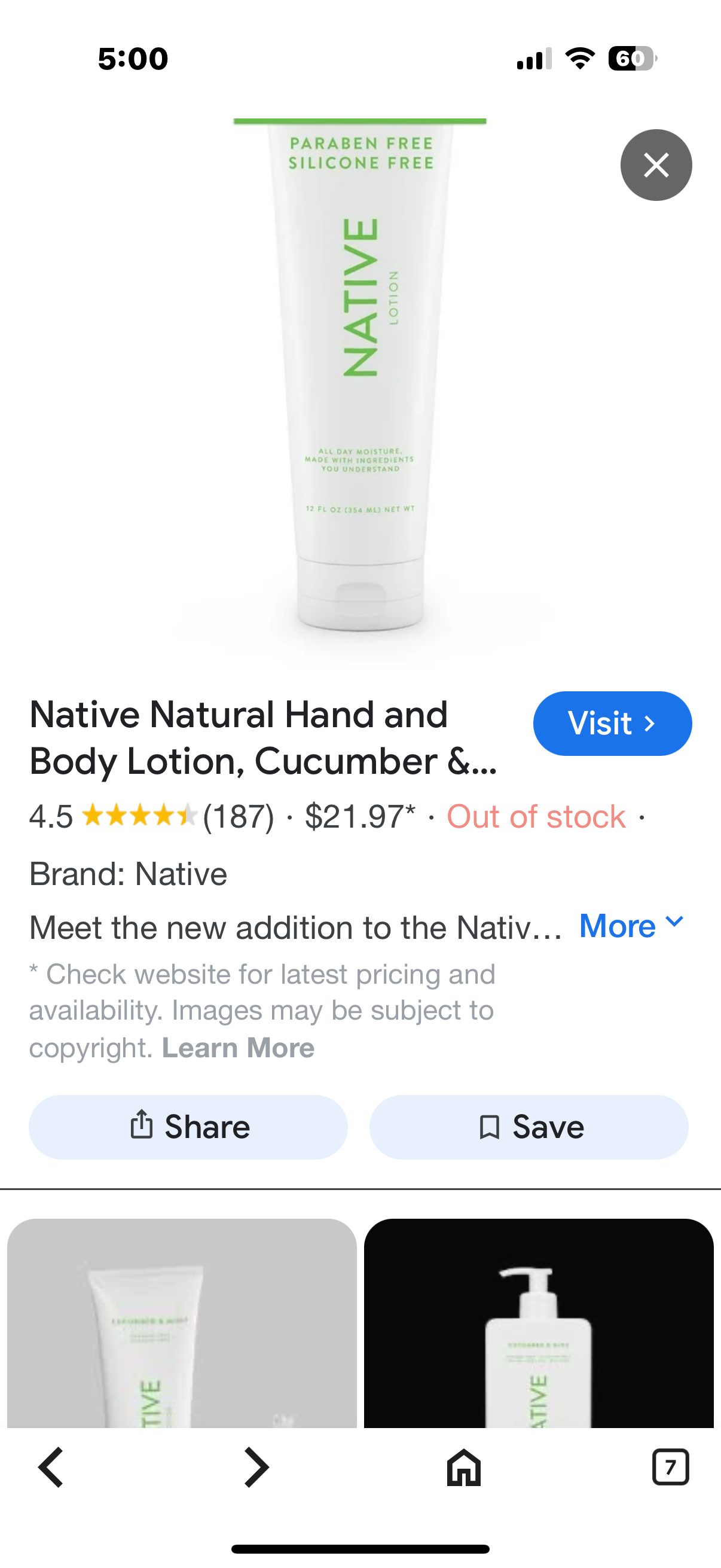 Native Cucumber and Mint Moisture Lotion