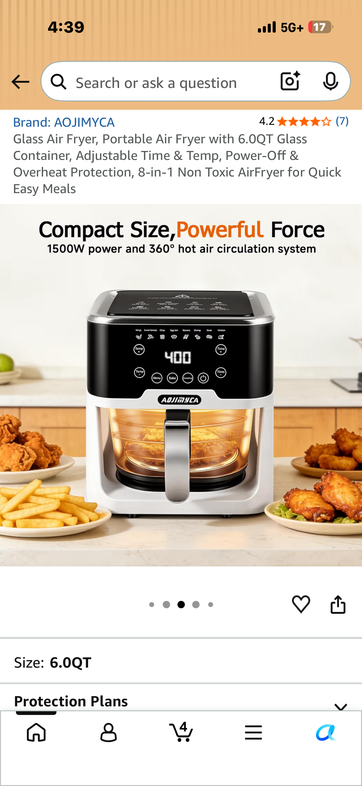 Portable Air Fryer with 6.0QT Glass Container, Adjustable Time & Temp, Power-Off & Overheat Protection, 8-in-1 Non Toxic AirFryer for Quick Easy Meals