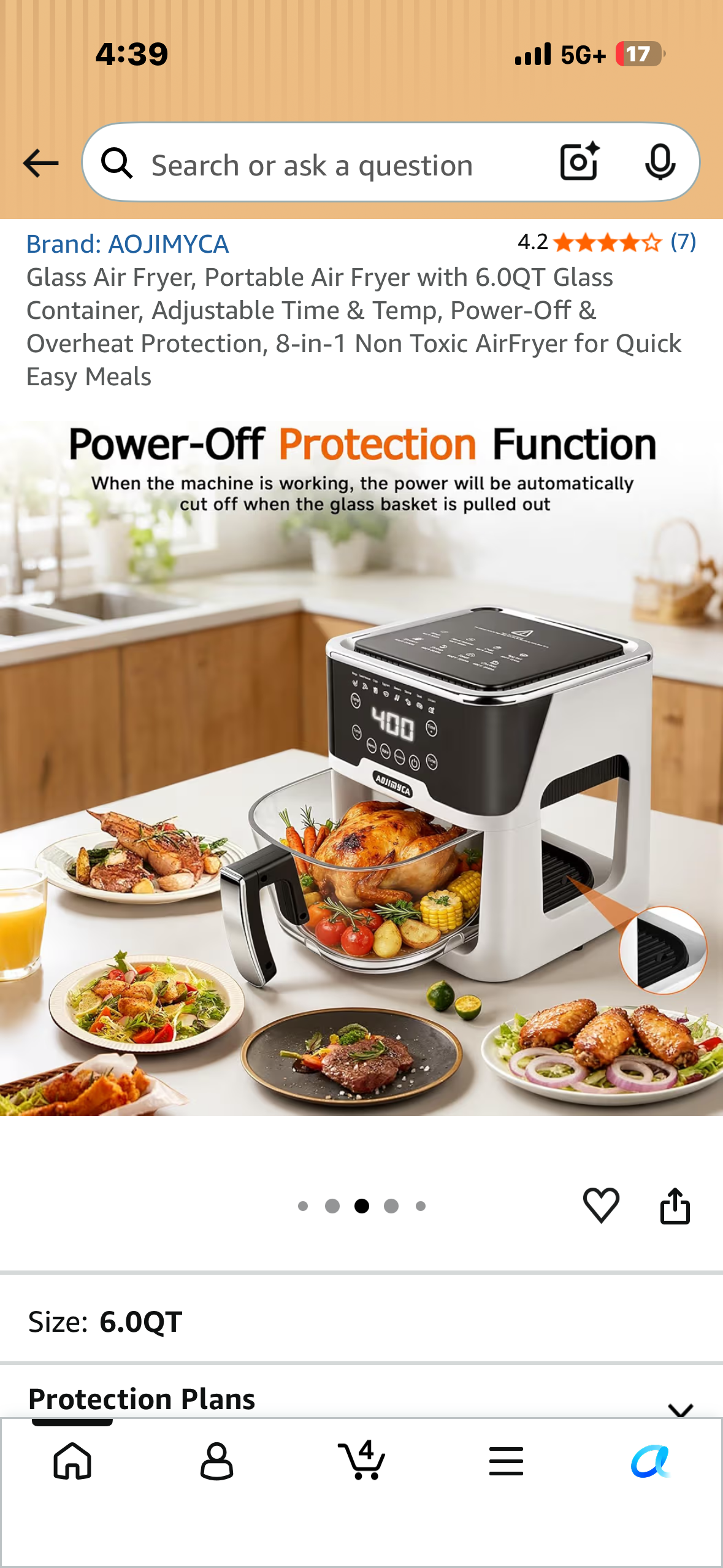 Portable Air Fryer with 6.0QT Glass Container, Adjustable Time & Temp, Power-Off & Overheat Protection, 8-in-1 Non Toxic AirFryer for Quick Easy Meals