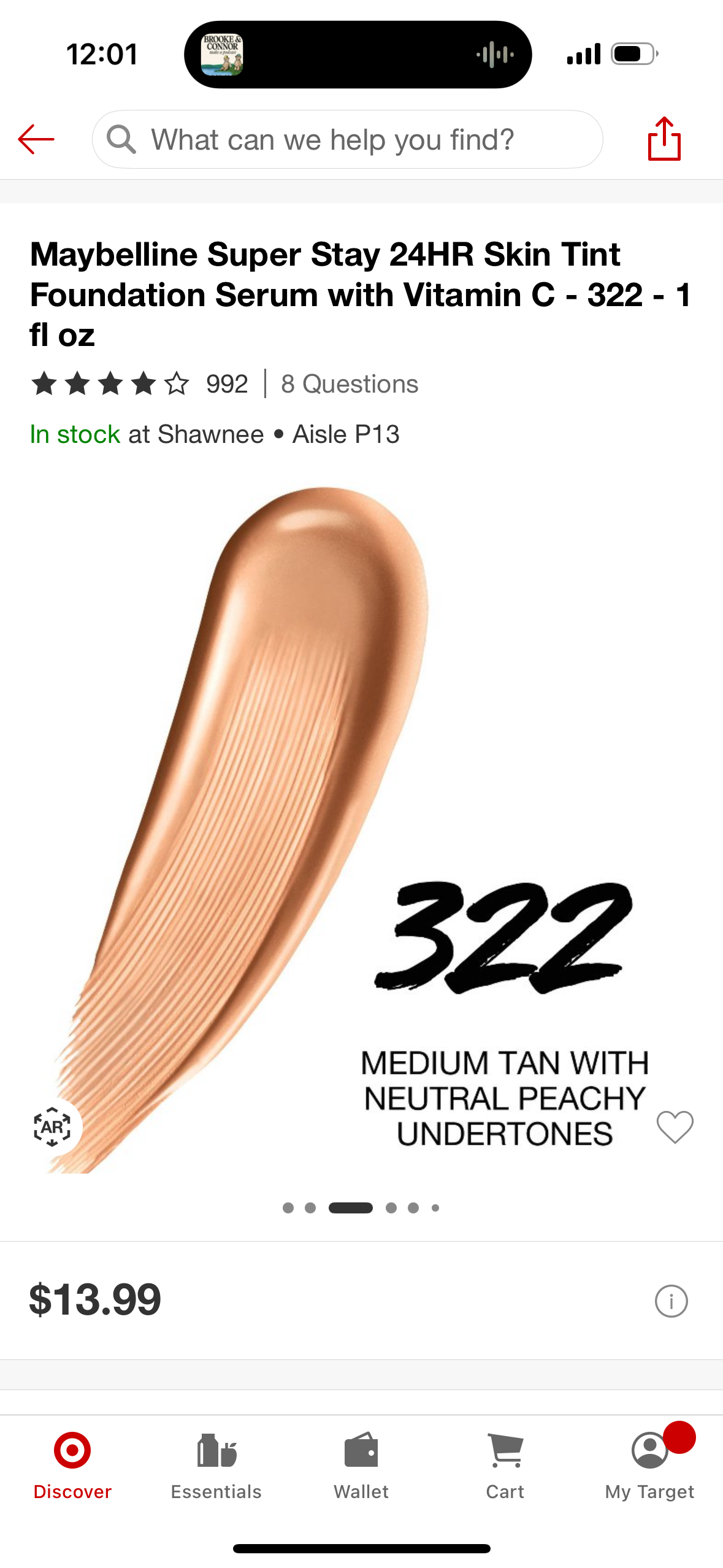 Maybelline Super Stay 24HR Skin Tint Foundation Serum with Vitamin C - 322 - 1 fl oz