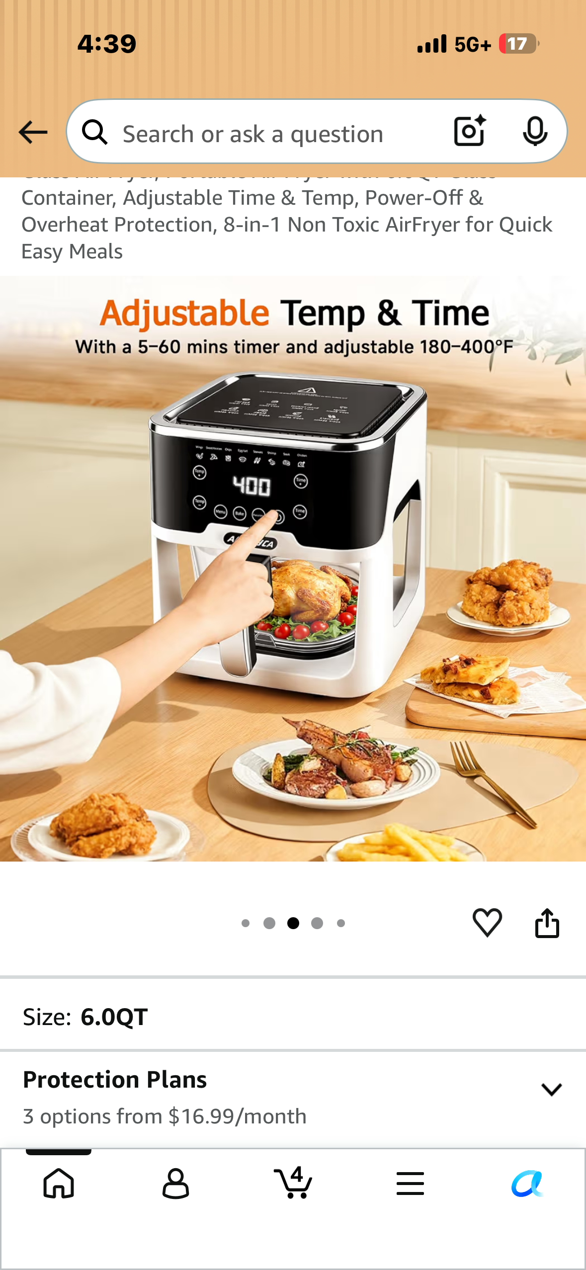 Portable Air Fryer with 6.0QT Glass Container, Adjustable Time & Temp, Power-Off & Overheat Protection, 8-in-1 Non Toxic AirFryer for Quick Easy Meals