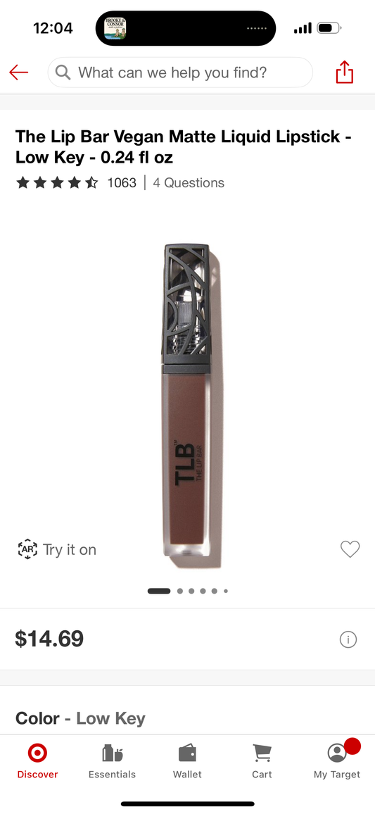 The Lip Bar Vegan Matte Liquid Lipstick - Low Key - 0.24 fl oz