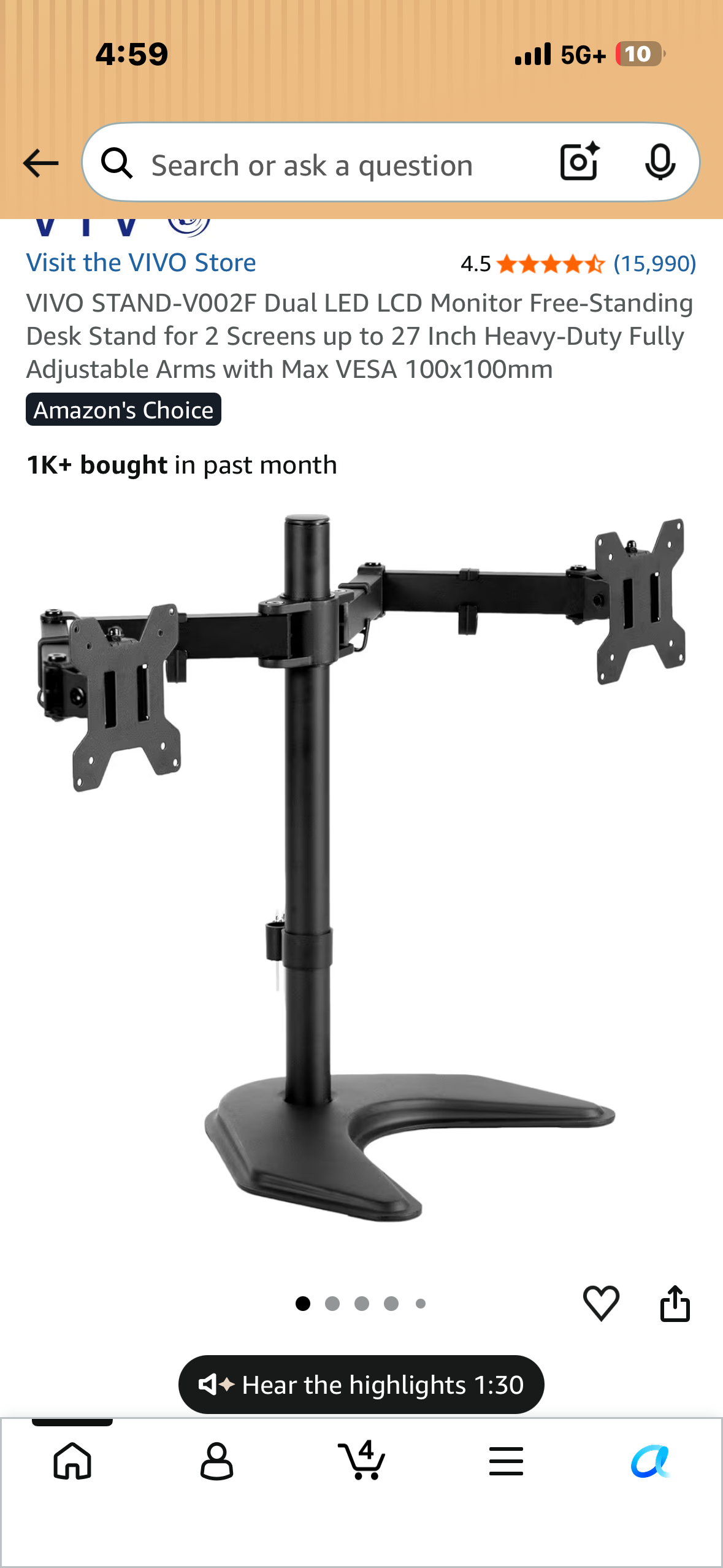 VIVO STAND-V002F Dual LED LCD Monitor Free-Standing Desk Stand for 2 Screens up to 27 Inch Heavy-Duty Fully Adjustable Arms with Max VESA 100x100mm