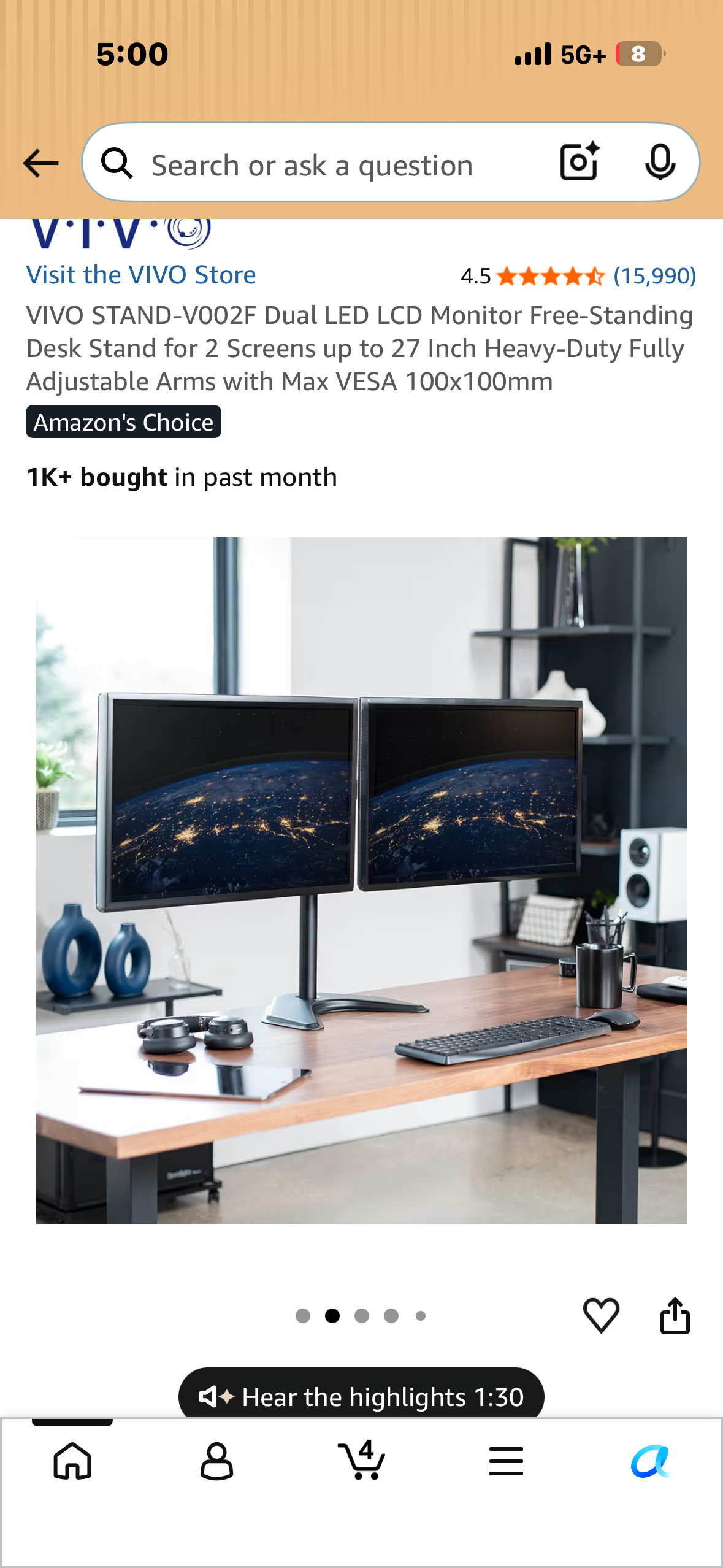 VIVO STAND-V002F Dual LED LCD Monitor Free-Standing Desk Stand for 2 Screens up to 27 Inch Heavy-Duty Fully Adjustable Arms with Max VESA 100x100mm
