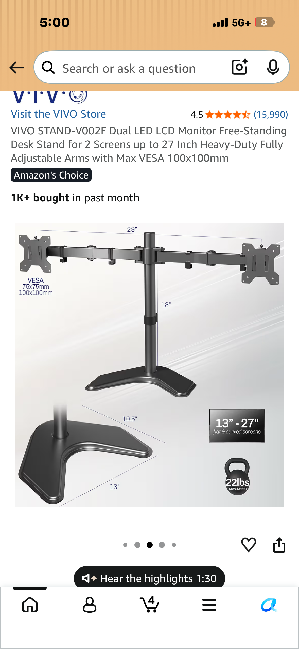 VIVO STAND-V002F Dual LED LCD Monitor Free-Standing Desk Stand for 2 Screens up to 27 Inch Heavy-Duty Fully Adjustable Arms with Max VESA 100x100mm