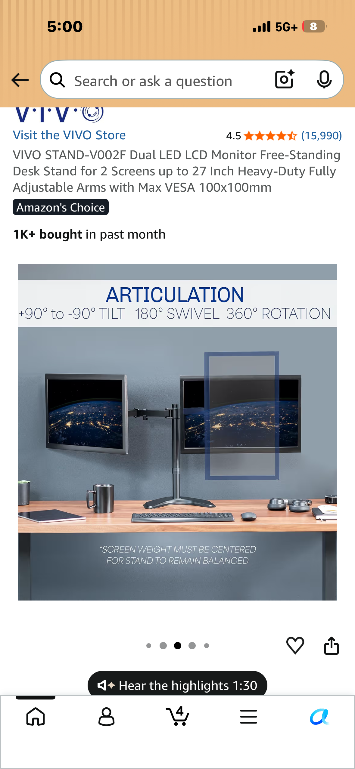 VIVO STAND-V002F Dual LED LCD Monitor Free-Standing Desk Stand for 2 Screens up to 27 Inch Heavy-Duty Fully Adjustable Arms with Max VESA 100x100mm