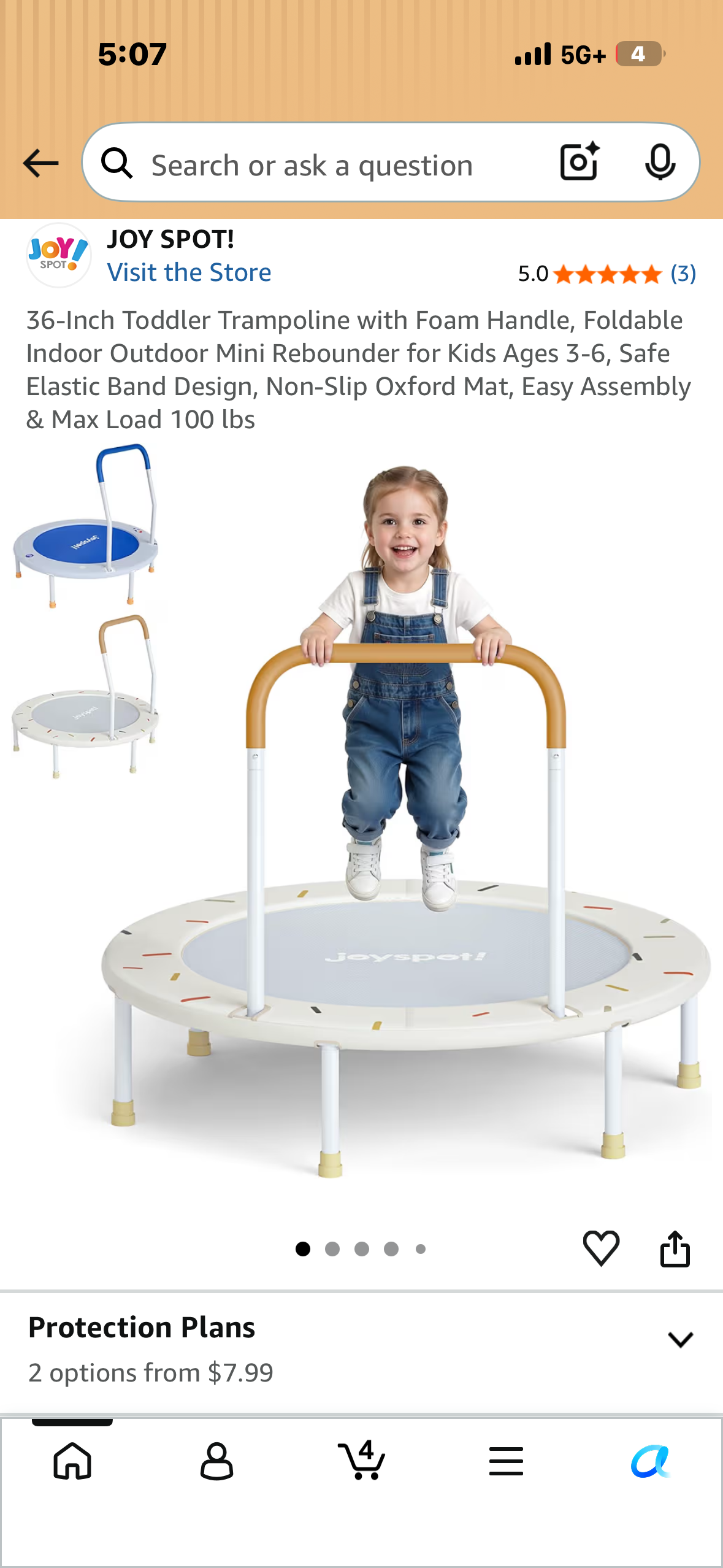 36-Inch Toddler Trampoline with Foam Handle, Foldable Indoor Outdoor Mini Rebounder for Kids Ages 3-6, Safe Elastic Band Design, Non-Slip Oxford Mat, Easy Assembly & Max Load 100 lbs