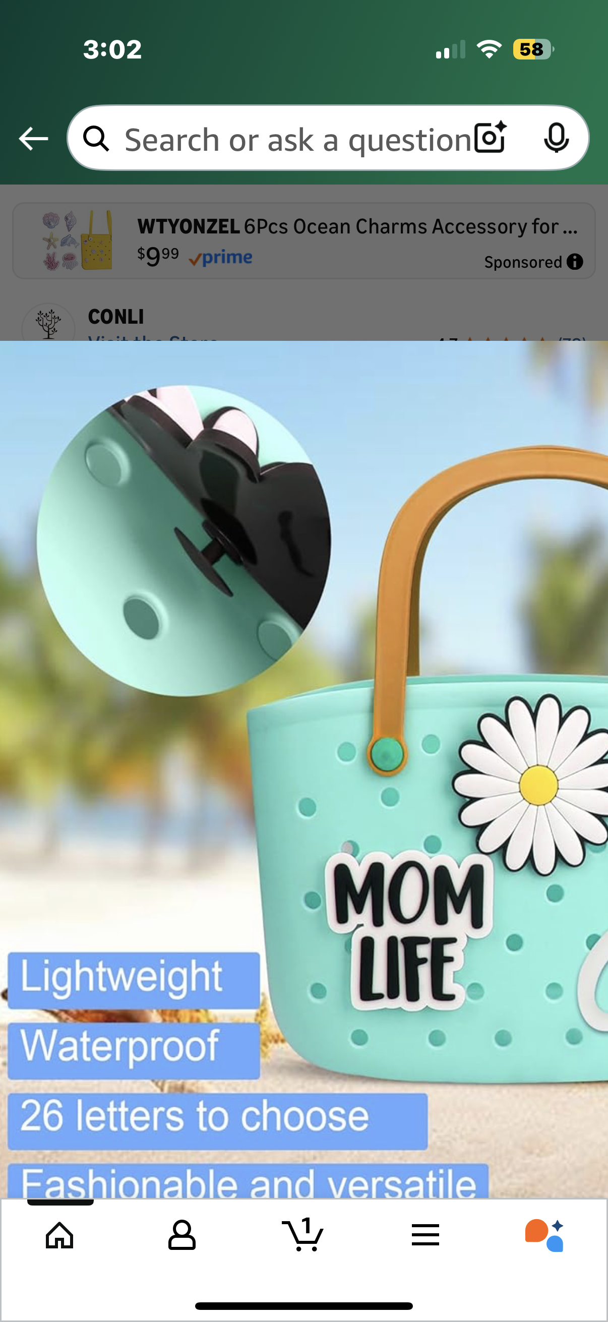 Large Daisy and Mom Life Decorative Accessories for Rubber Beach Tote Bag, Floral Accessories Charm Compatible with Beach Handbag