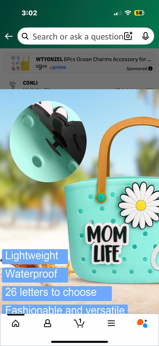 Large Daisy and Mom Life Decorative Accessories for Rubber Beach Tote Bag, Floral Accessories Charm Compatible with Beach Handbag