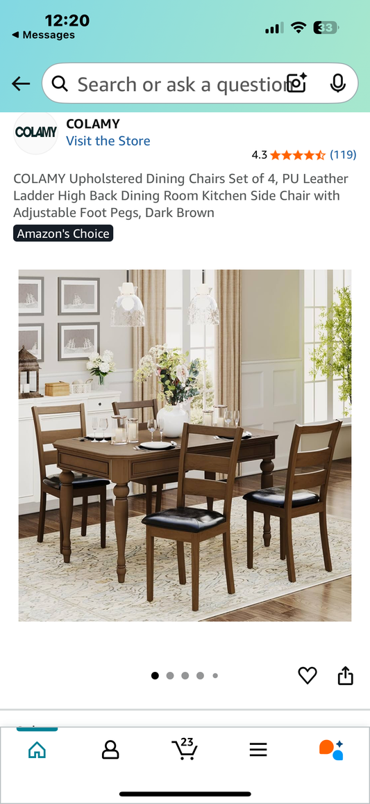 COLAMY Dining Chairs Set of 4, PU Leather Ladder High Back Dining Room Kitchen Side Chair with Adjustable Foot Pegs, Dark Brown (L970)