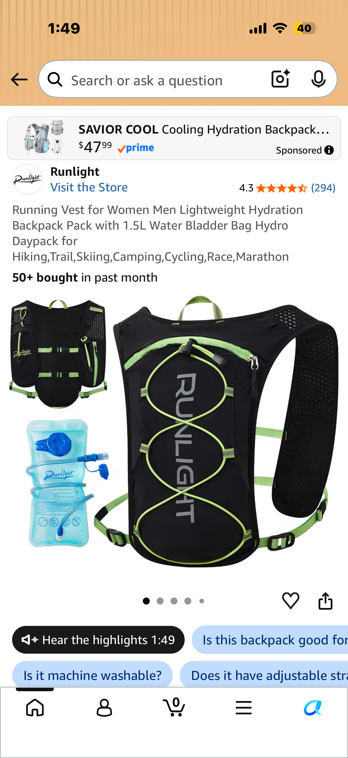 Running Vest for Women Men Lightweight Hydration Backpack Pack with 1.5L Water Bladder Bag Hydro Daypack for Hiking,Trail,Skiing,Camping,Cycling,Race,Marathon