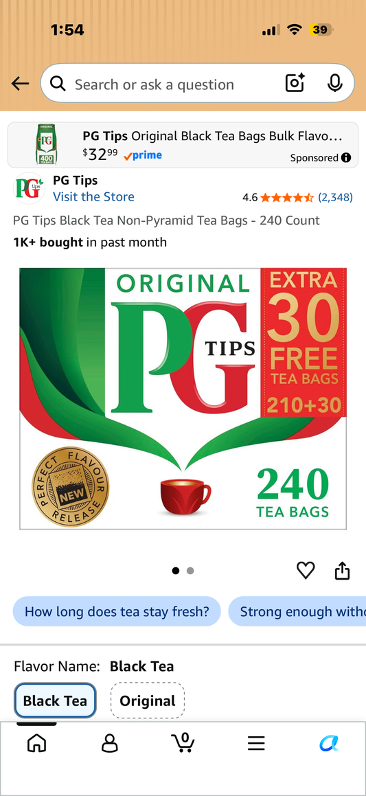 PG Tips Black Tea Non-Pyramid Tea Bags - 240 Count