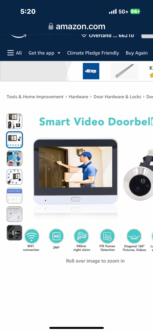 Generic 2MP Peep Hole Camera for Front Door Wireless, 4.3inch Screen Ring Peephole Camera, 1920x1080p PIR Motion Detection Smart Security Camera for Home Security, Genericb6xvfc39g2