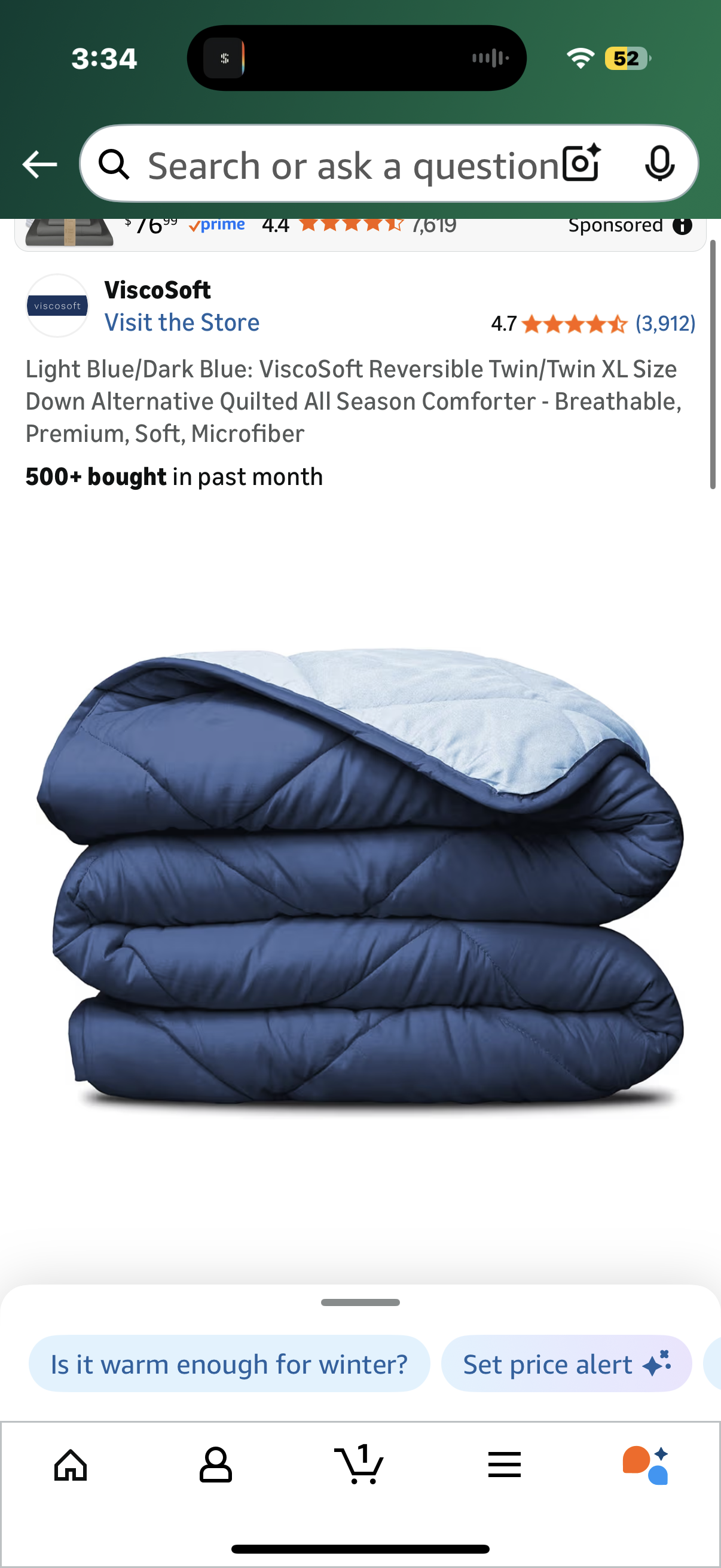 Light Blue/Dark Blue: ViscoSoft Reversible Twin/Twin XL Size Down Alternative Quilted All Season Comforter - Breathable, Premium, Soft, Microfiber