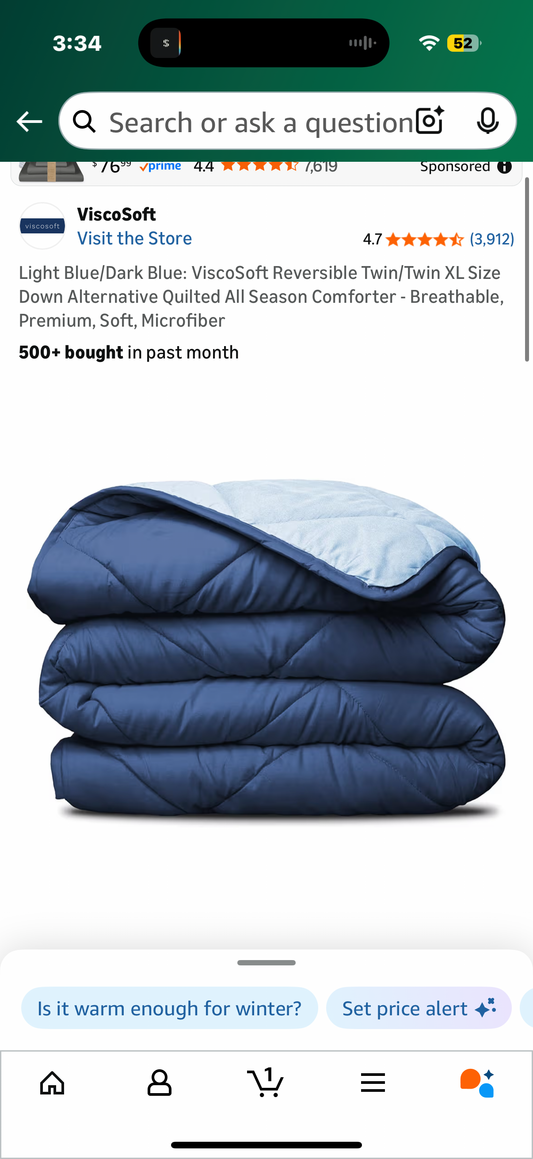 Light Blue/Dark Blue: ViscoSoft Reversible Twin/Twin XL Size Down Alternative Quilted All Season Comforter - Breathable, Premium, Soft, Microfiber