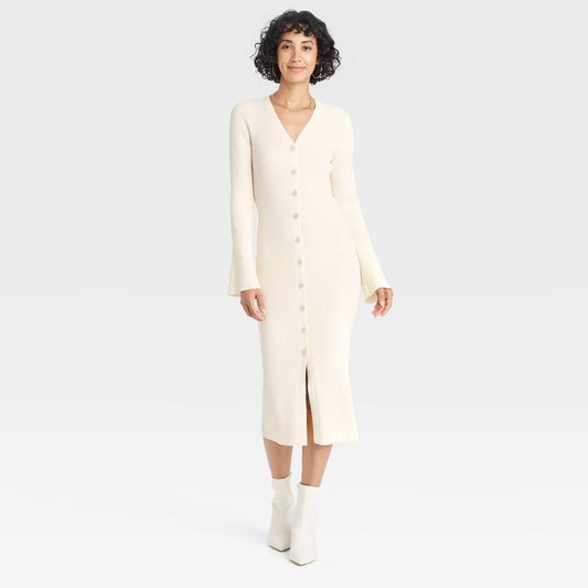 Women's Bell Long Sleeve Midi Sweater Dress - A New Day™ (Size X-Large)