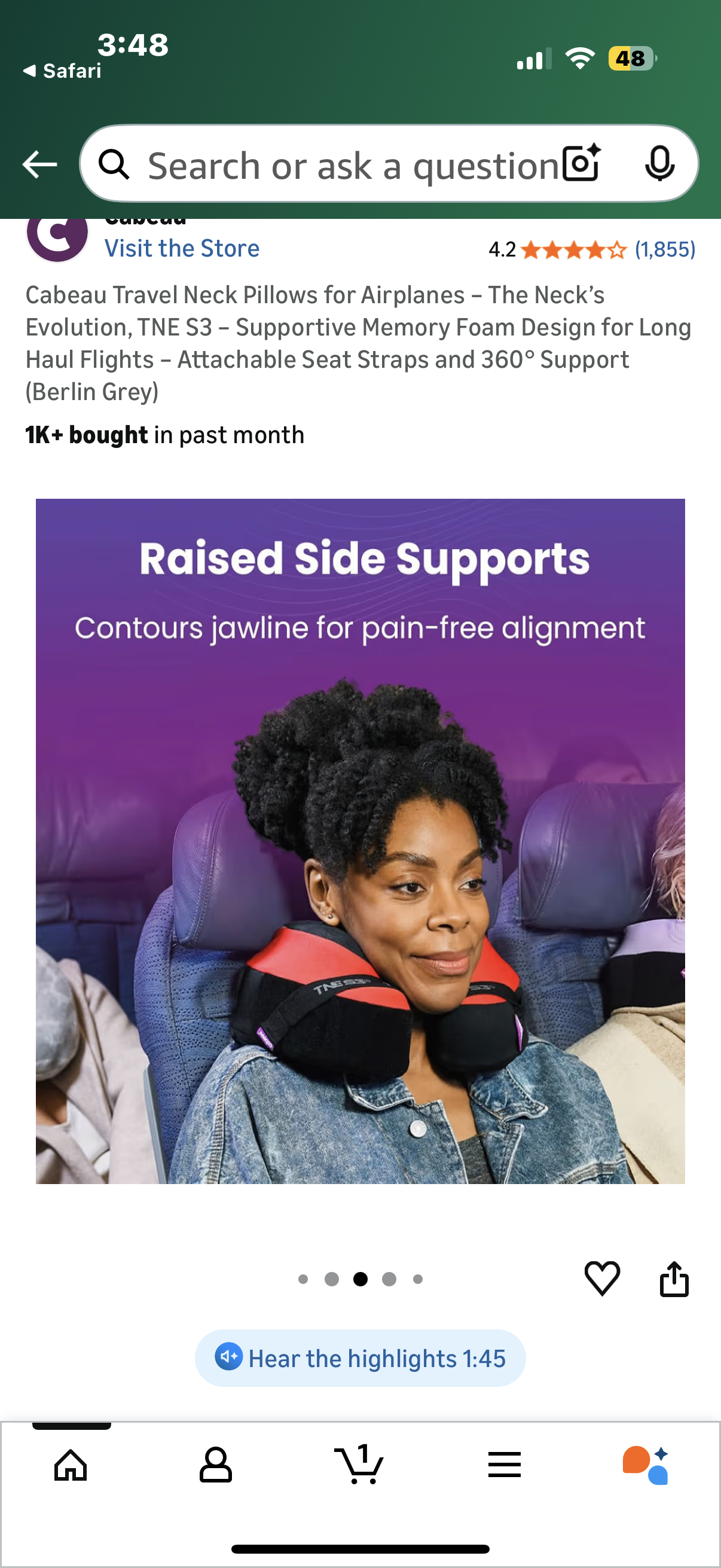 Cabeau Evolution S3 Travel Neck Pillow Memory Foam Neck Support, Adjustable Clasp, and Seat Strap Attachment - Comfort On-The-Go with Carrying Case for Airplane, Train, and Car (Galaxy)