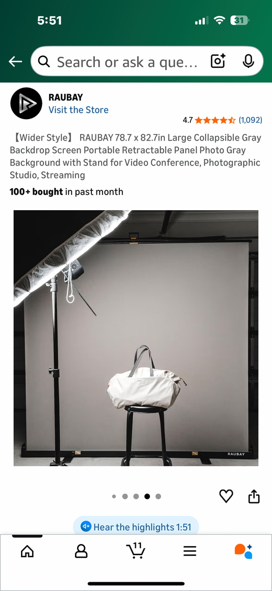 RAUBAY 78.7 x 82.7in Wider Style Large Collapsible Gray Backdrop Screen, Portable Retractable Panel, Photo Gray Background with Stand for Video Conference, Photographic Studio, Streaming (O458)