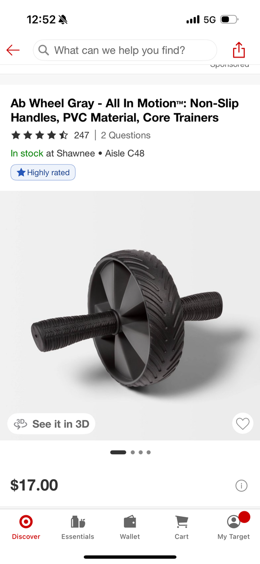 Ab Wheel Gray - All In Motion™: Non-Slip Handles, PVC Material, Core Trainers