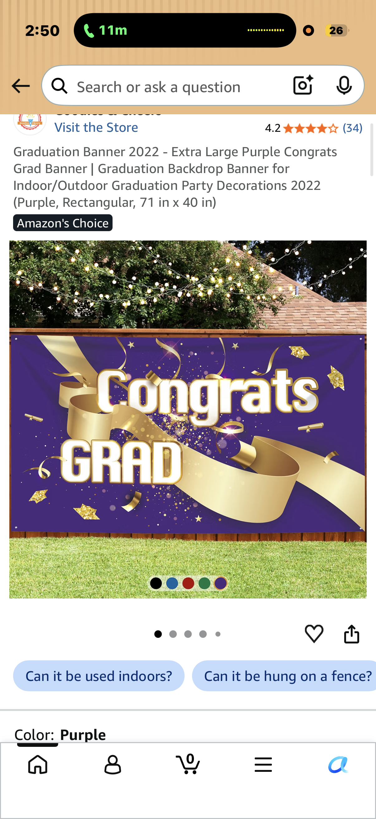 Graduation Banner Extra Large Purple Congrats Grad Banner | Graduation Backdrop Banner for Indoor/Outdoor Graduation Party Decorations  (Purple, Rectangular, 71 in x 40 in