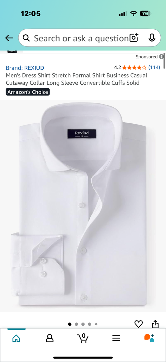 Men's Dress Shirt Stretch Formal Shirt Business Casual Cutaway Collar Long Sleeve Convertible Cuffs Solid (Size Medium)