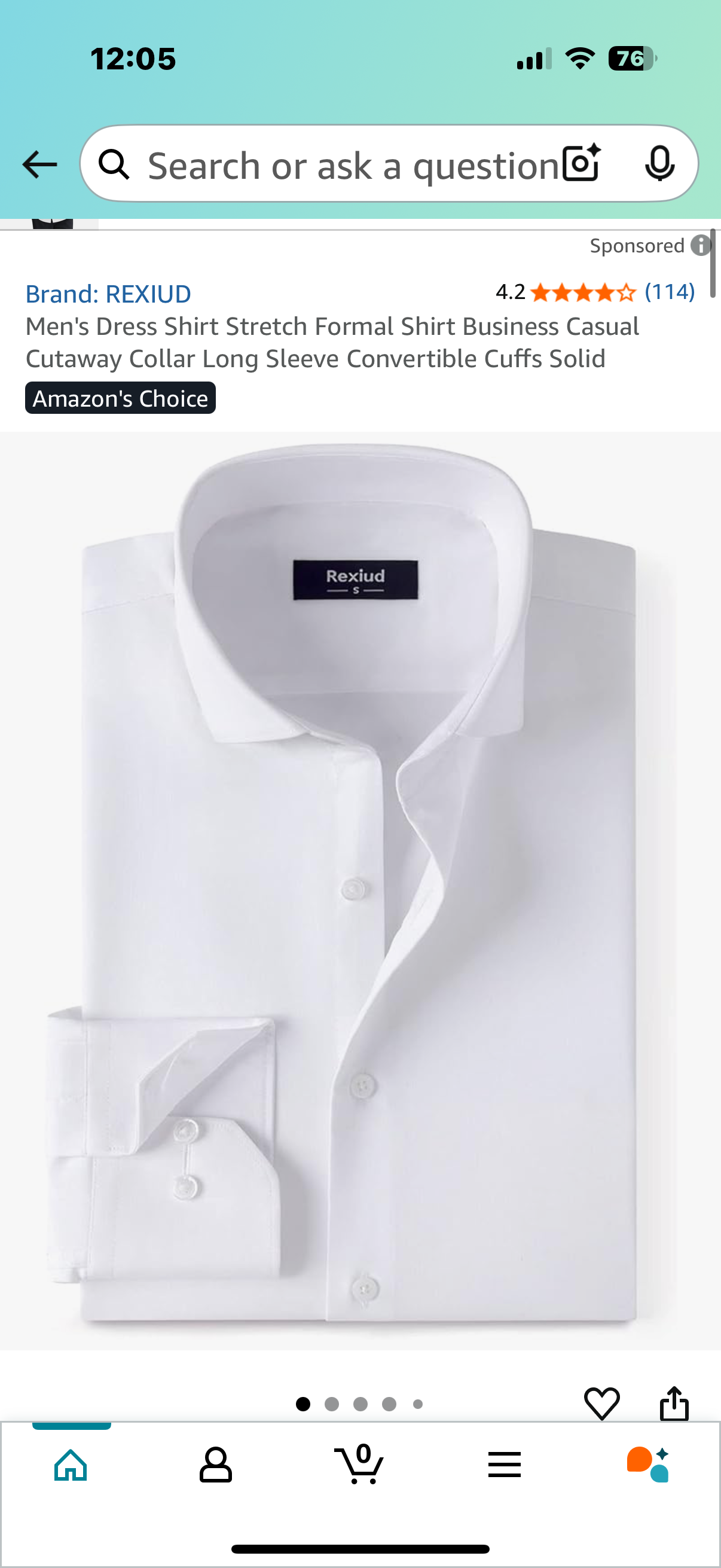 Men's Dress Shirt Stretch Formal Shirt Business Casual Cutaway Collar Long Sleeve Convertible Cuffs Solid (Size Medium)
