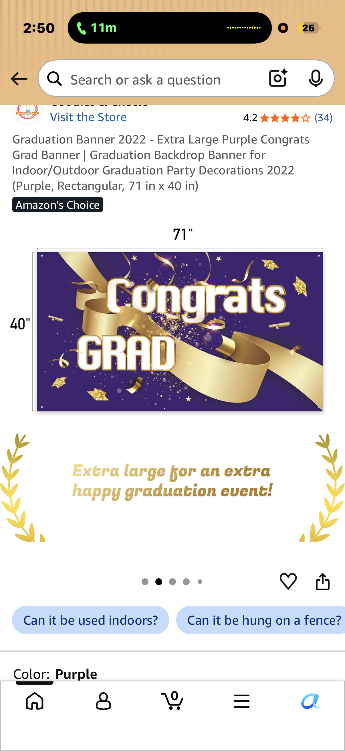 Graduation Banner Extra Large Purple Congrats Grad Banner | Graduation Backdrop Banner for Indoor/Outdoor Graduation Party Decorations  (Purple, Rectangular, 71 in x 40 in