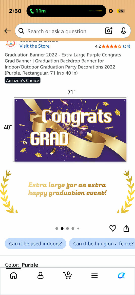 Graduation Banner Extra Large Purple Congrats Grad Banner | Graduation Backdrop Banner for Indoor/Outdoor Graduation Party Decorations  (Purple, Rectangular, 71 in x 40 in