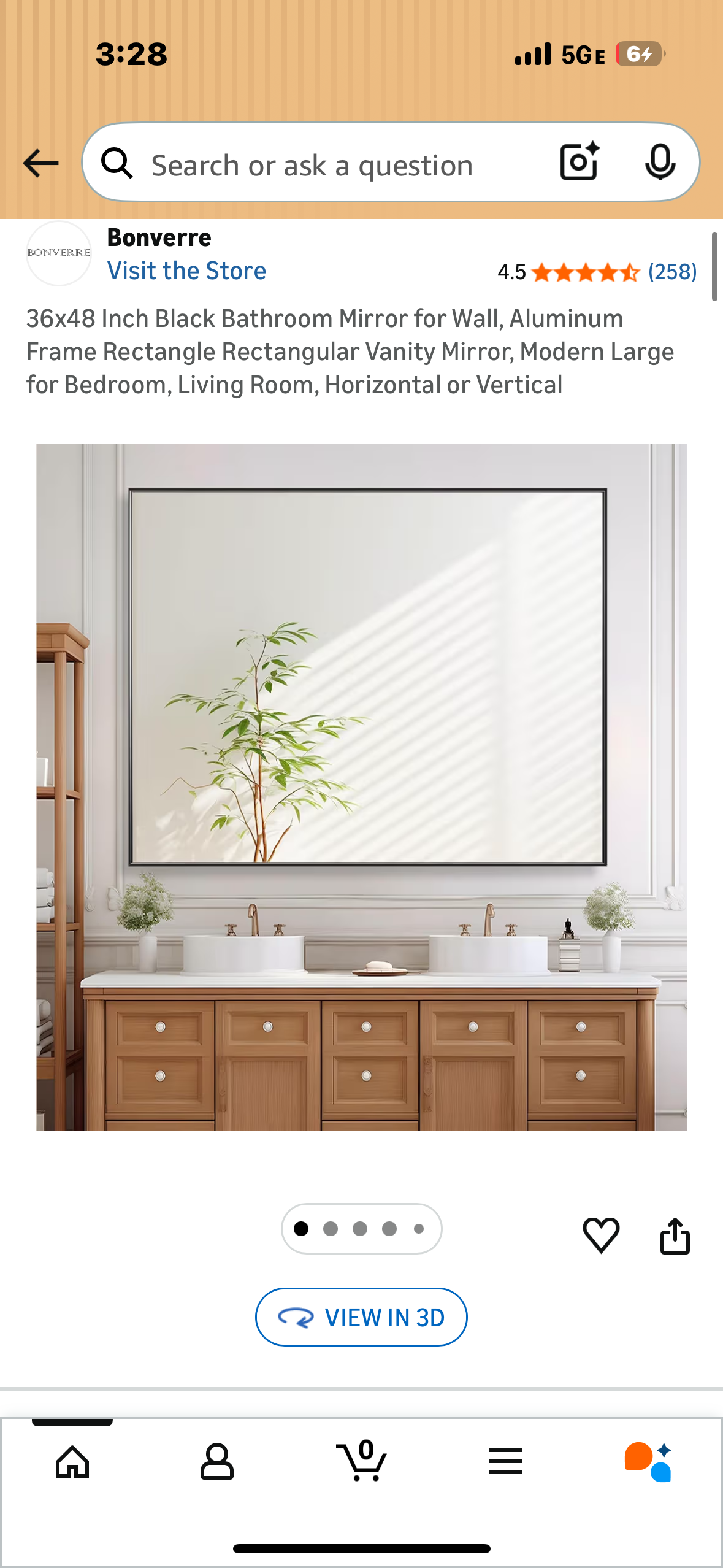 36x48 Inch Black Bathroom Mirror for Wall, Aluminum Frame Rectangle Rectangular Vanity Mirror, Modern Large for Bedroom, Living Room, Horizontal or Vertical (M495)