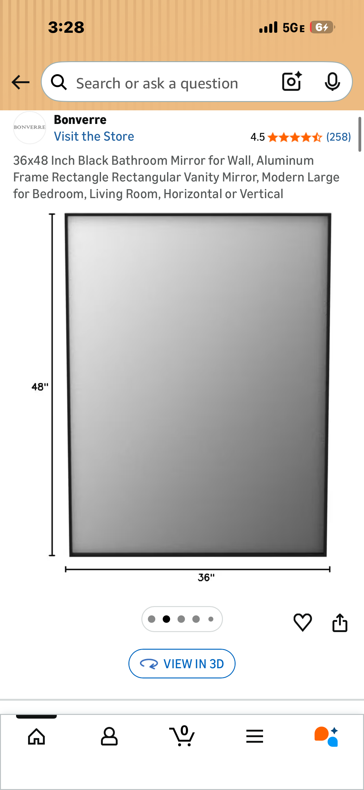36x48 Inch Black Bathroom Mirror for Wall, Aluminum Frame Rectangle Rectangular Vanity Mirror, Modern Large for Bedroom, Living Room, Horizontal or Vertical (M495)