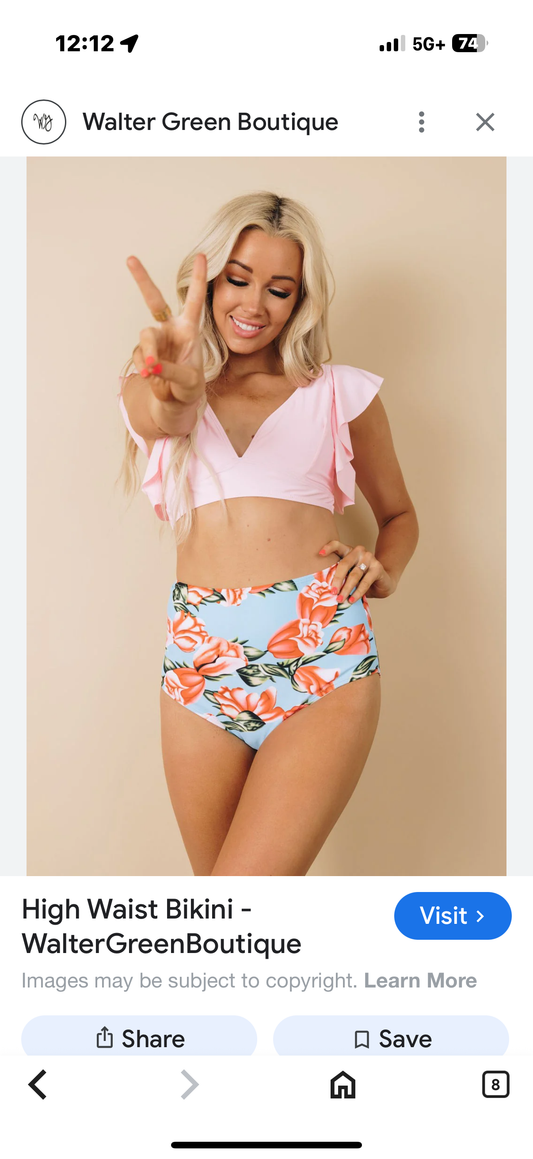 High Waist Bikini Pink and Floral (Sizes Medium & Large Available)