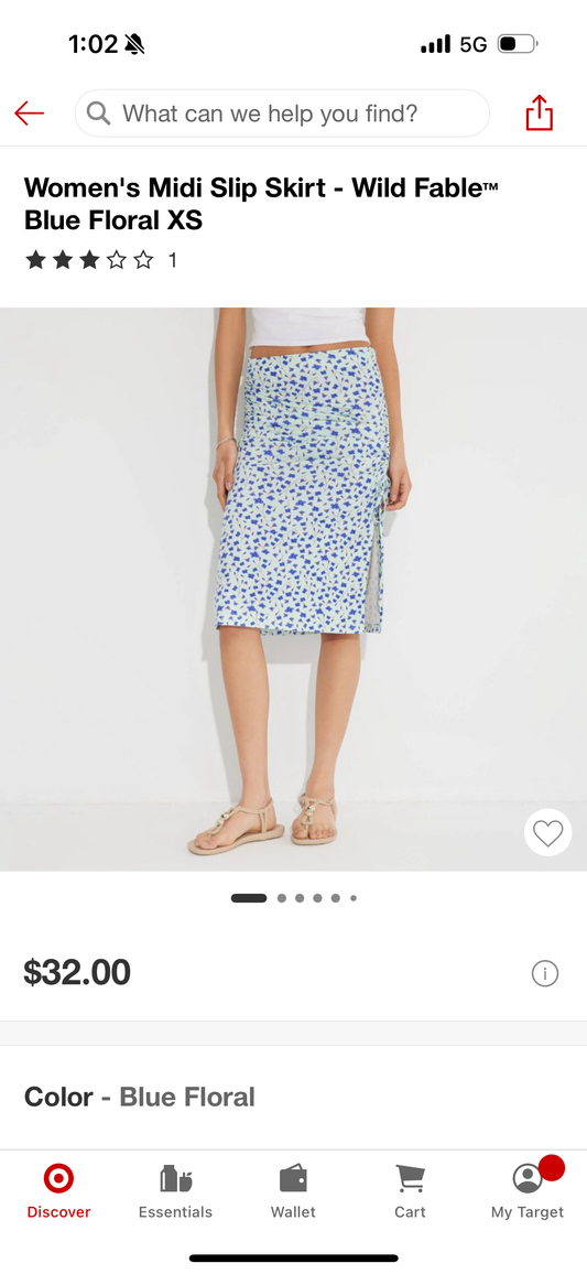 Women's Midi Slip Skirt - Wild Fable™ Blue Floral (Size X-Small)