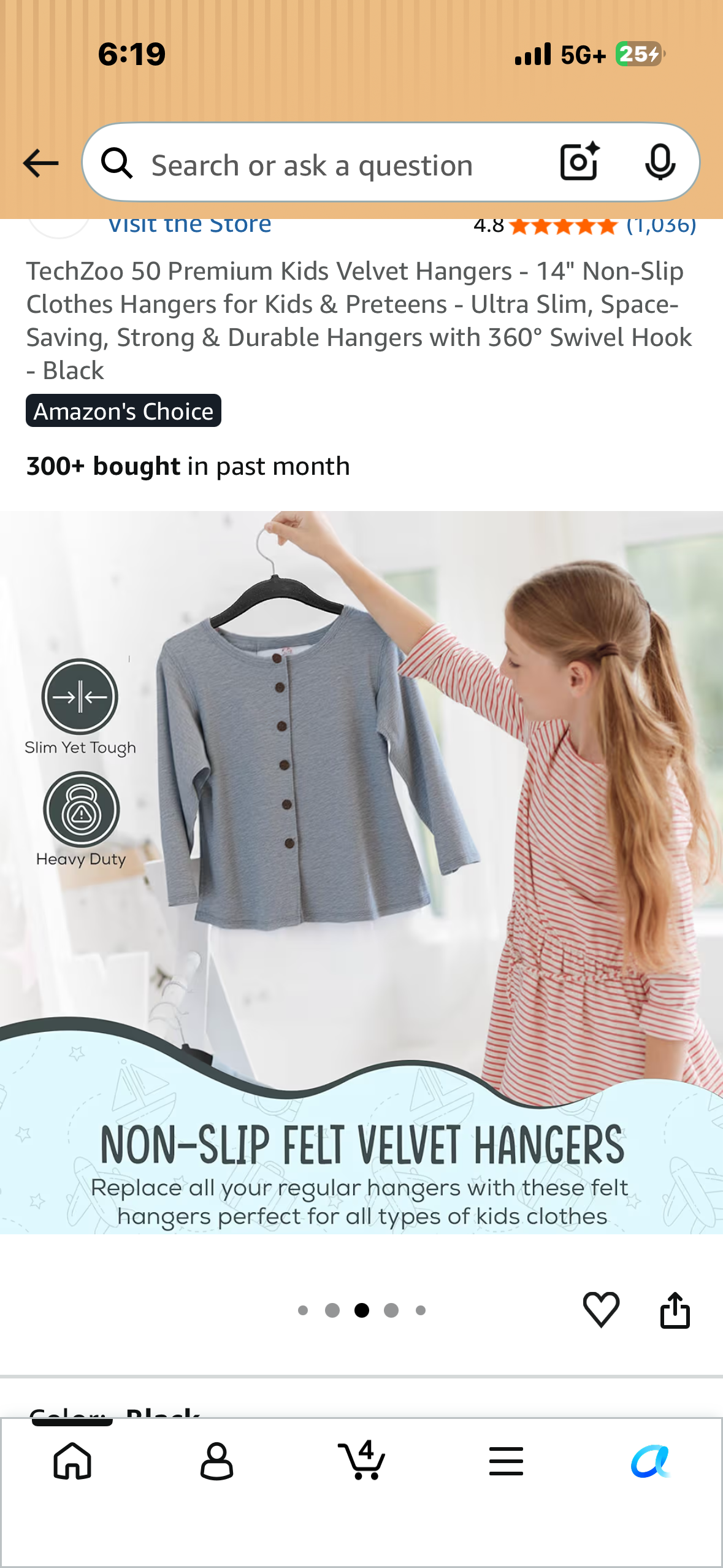 50 Premium Kids Velvet Hangers - 14" Non-Slip Clothes Hangers for Kids & Preteens - Ultra Slim, Space-Saving, Strong & Durable Hangers with 360° Swivel Hook - Black