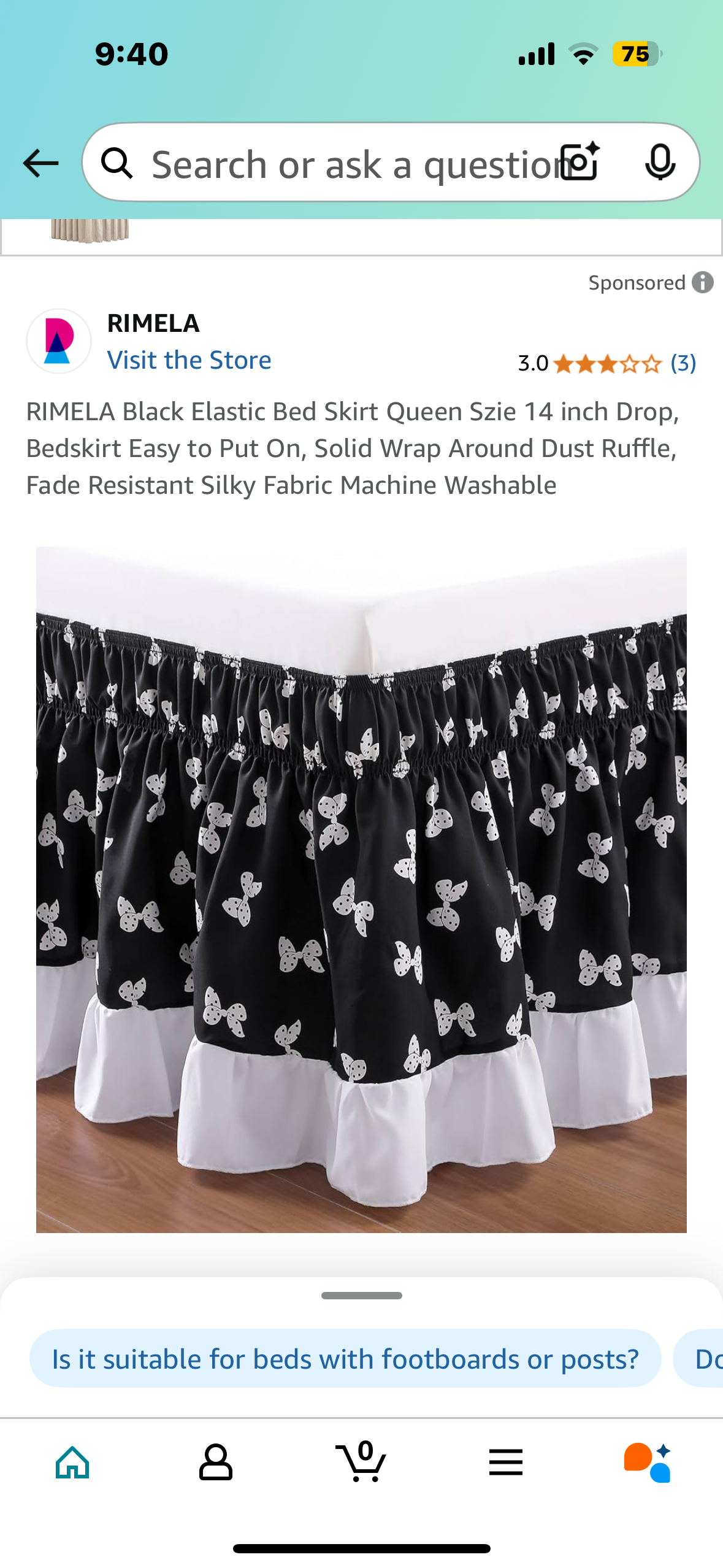 RIMELA Black Elastic Bed Skirt Queen Szie 14 inch Drop, Bedskirt Easy to Put On, Solid Wrap Around Dust Ruffle, Fade Resistant Silky Fabric Machine Washable