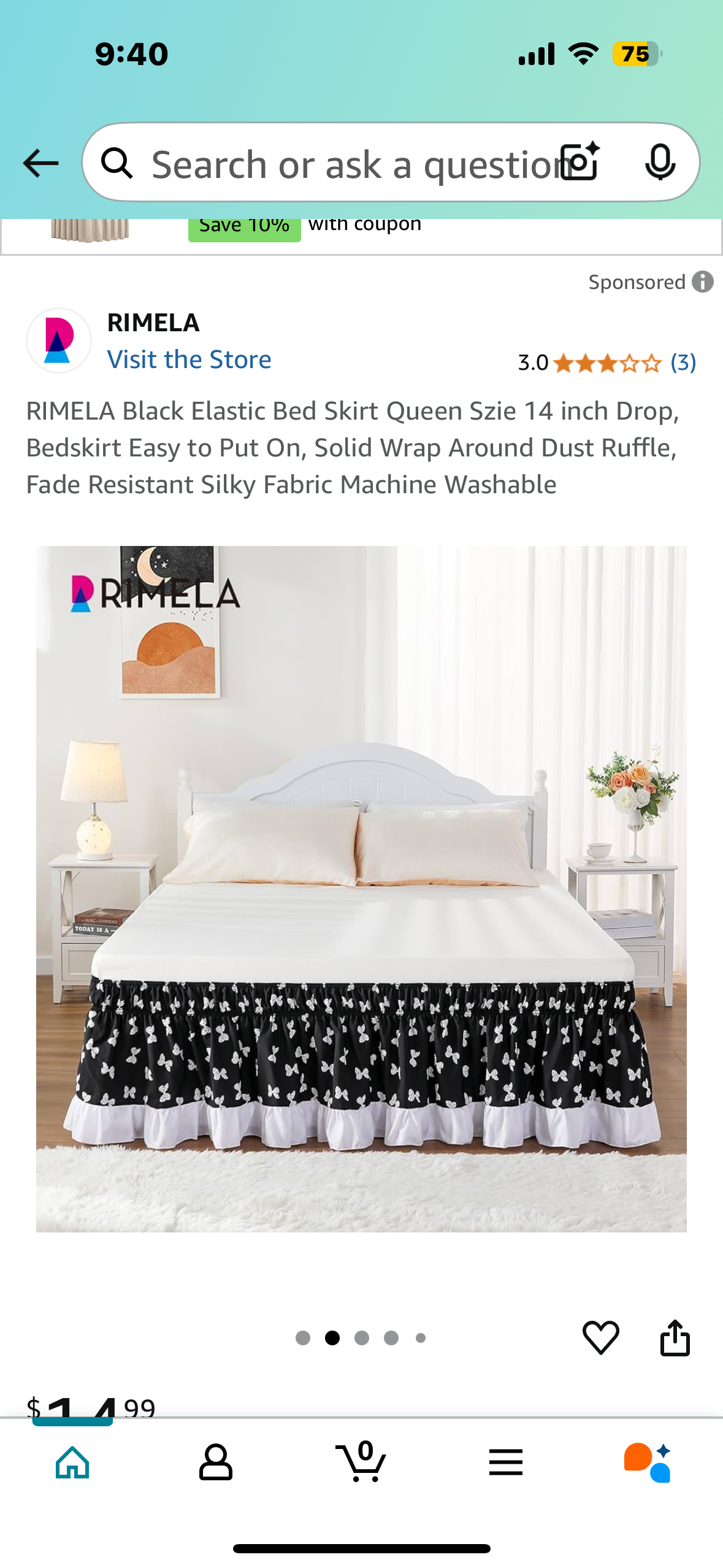 RIMELA Black Elastic Bed Skirt Queen Szie 14 inch Drop, Bedskirt Easy to Put On, Solid Wrap Around Dust Ruffle, Fade Resistant Silky Fabric Machine Washable