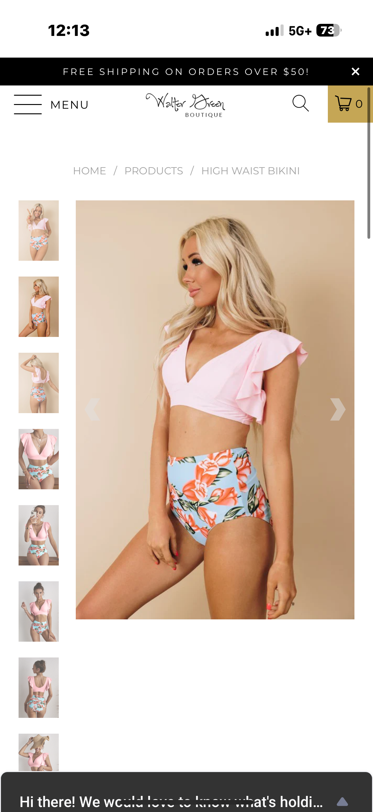 High Waist Bikini Pink and Floral (Sizes Medium & Large Available)