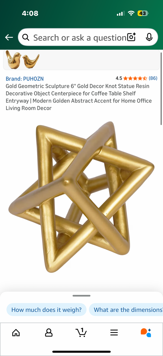 Gold Geometric Sculpture 6" Gold Decor Knot Statue Resin Decorative Object Centerpiece for Coffee Table Shelf Entryway | Modern Golden Abstract Accent for Home Office Living Room Decor