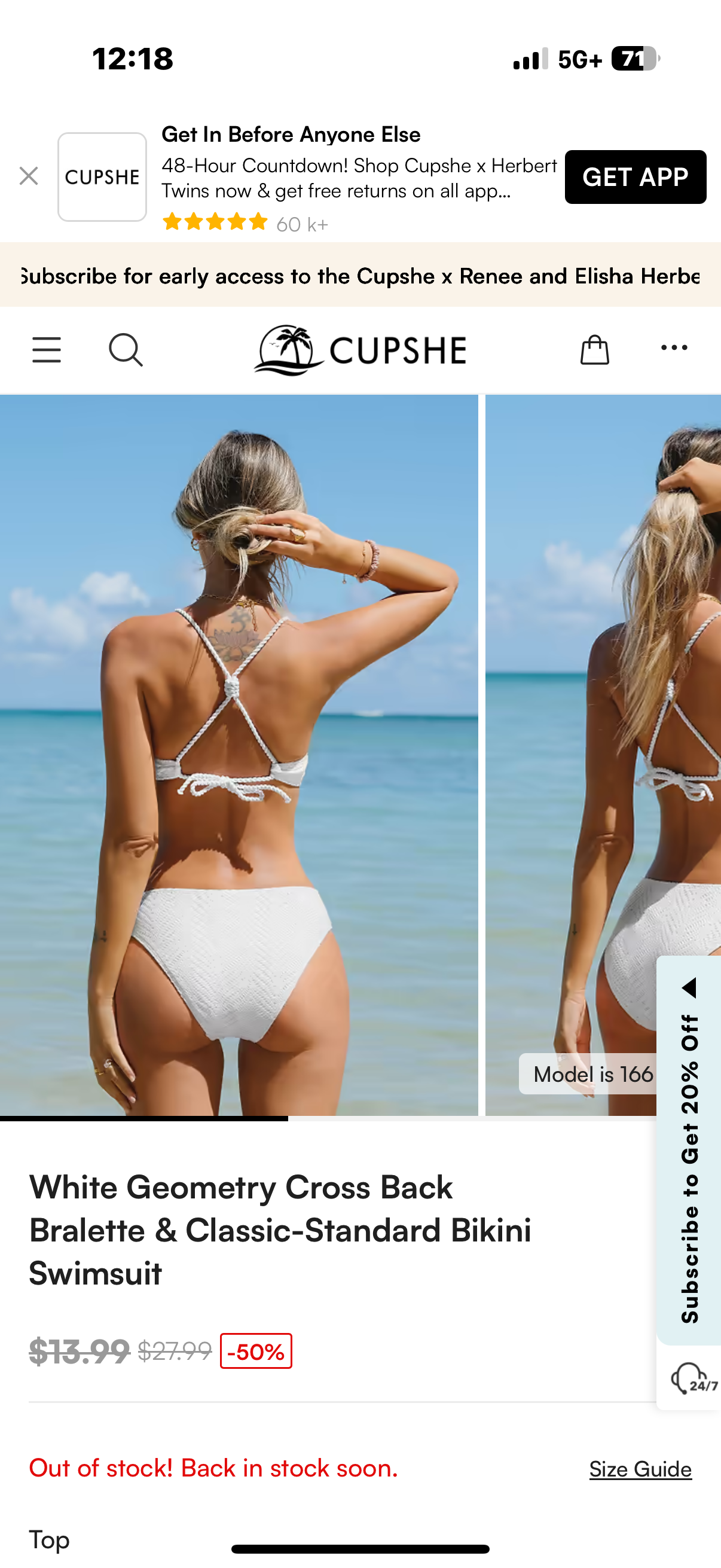 White Geometry Cross Back Bralette & Classic-Standard Bikini Swimsuit (Size Large )