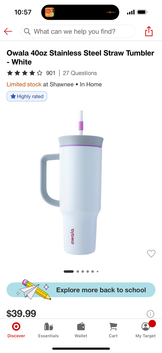 Owala 40oz Stainless Steel Straw Tumbler - White (Straw NOT Included)