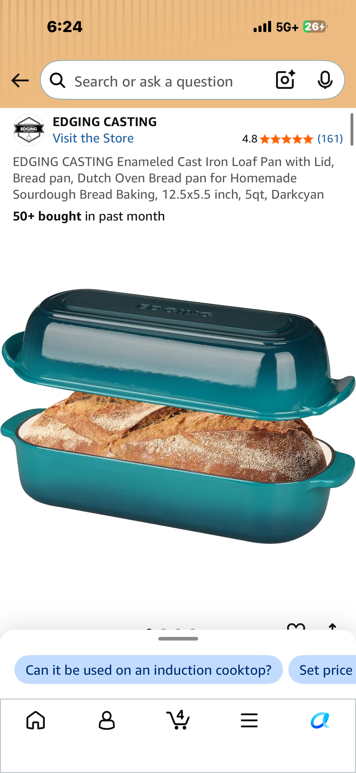 Enameled Cast Iron Loaf Pan with Lid, Bread pan, Dutch Oven Bread pan for Homemade Sourdough Bread Baking, 12.5x5.5 inch, 5qt, Dark Cyan