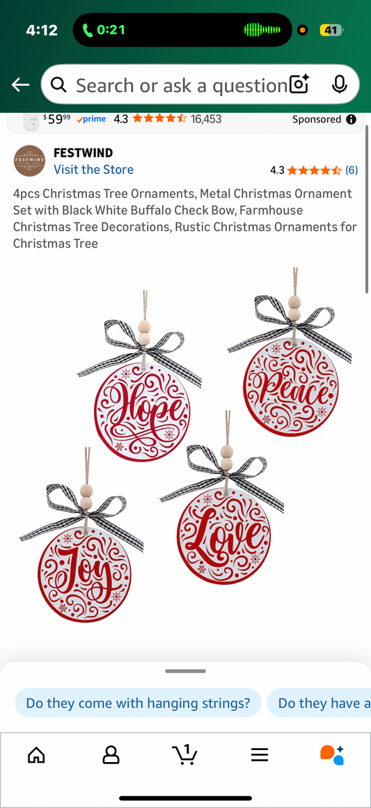 4pcs Christmas Tree Ornaments, Metal Christmas Ornament Set with Black White Buffalo Check Bow, Farmhouse Christmas Tree Decorations, Rustic Christmas Ornaments for Christmas Tree