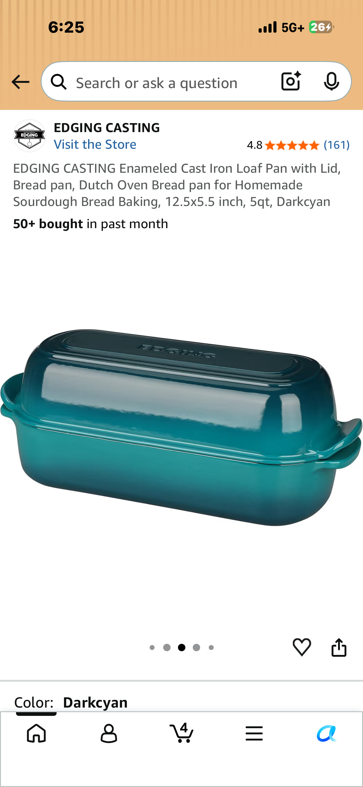 Enameled Cast Iron Loaf Pan with Lid, Bread pan, Dutch Oven Bread pan for Homemade Sourdough Bread Baking, 12.5x5.5 inch, 5qt, Dark Cyan