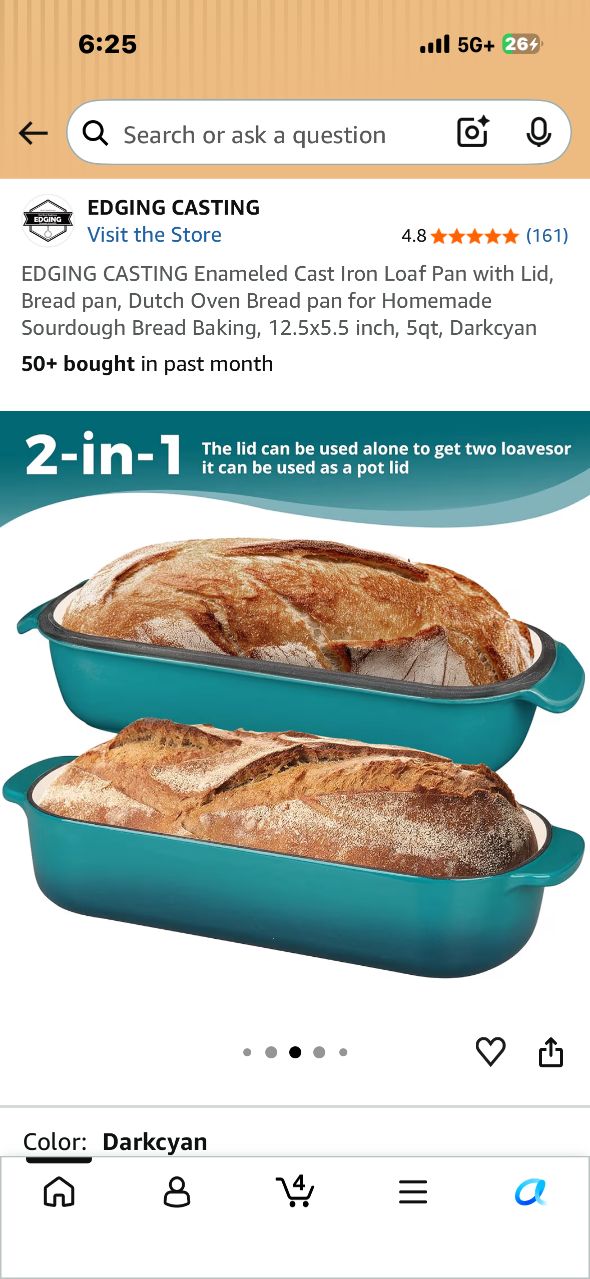 Enameled Cast Iron Loaf Pan with Lid, Bread pan, Dutch Oven Bread pan for Homemade Sourdough Bread Baking, 12.5x5.5 inch, 5qt, Dark Cyan