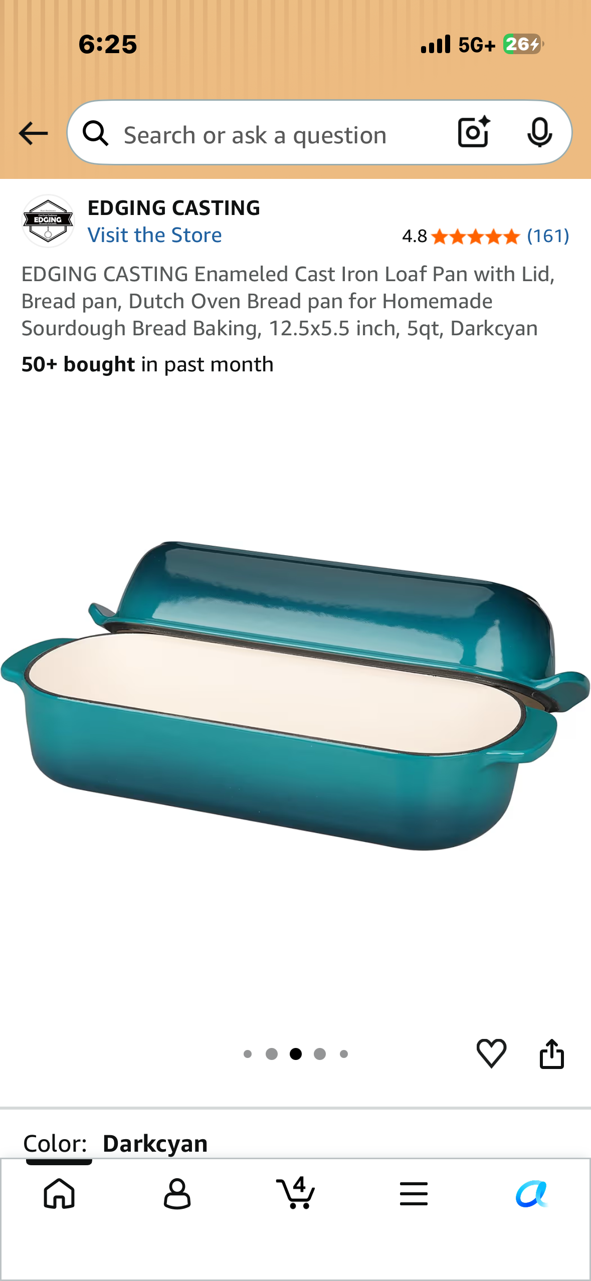 Enameled Cast Iron Loaf Pan with Lid, Bread pan, Dutch Oven Bread pan for Homemade Sourdough Bread Baking, 12.5x5.5 inch, 5qt, Dark Cyan