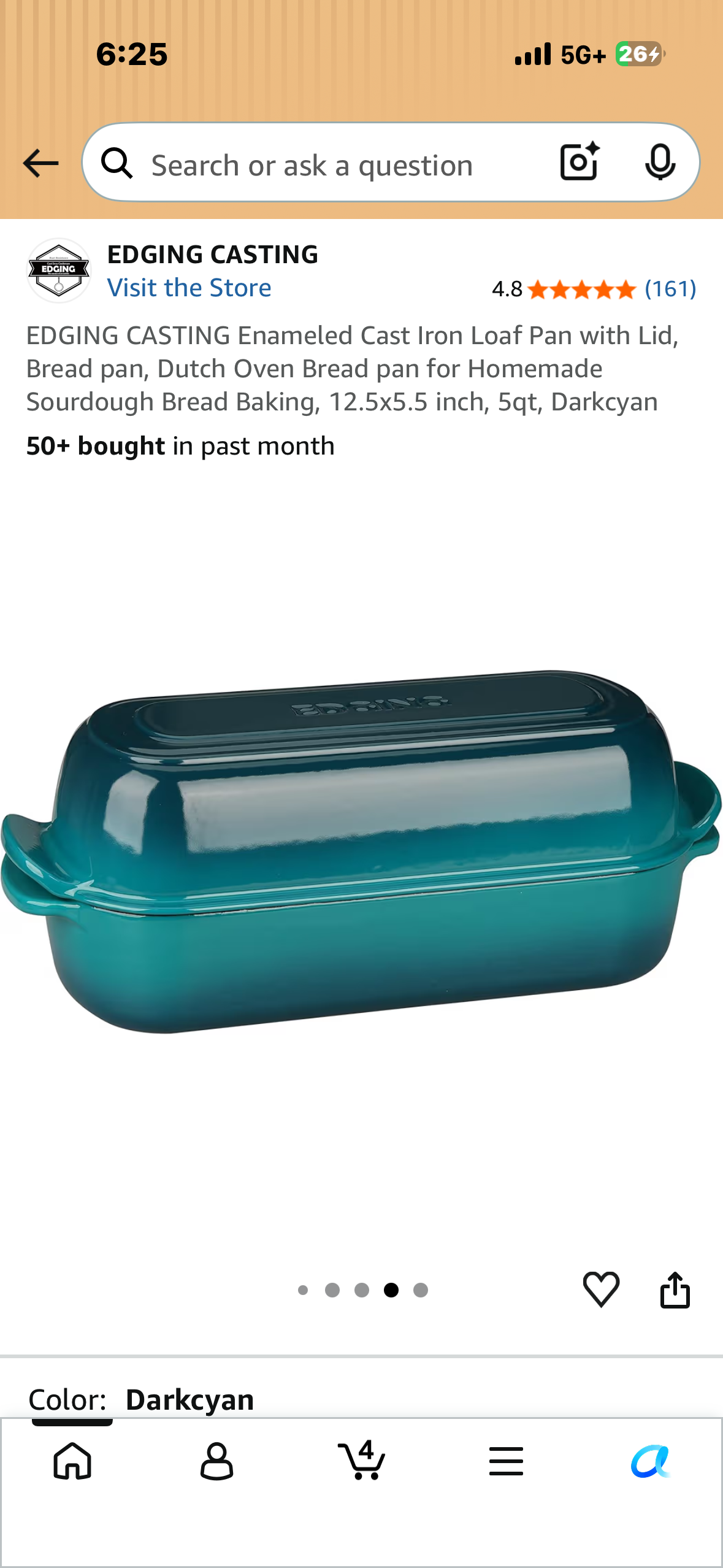Enameled Cast Iron Loaf Pan with Lid, Bread pan, Dutch Oven Bread pan for Homemade Sourdough Bread Baking, 12.5x5.5 inch, 5qt, Dark Cyan