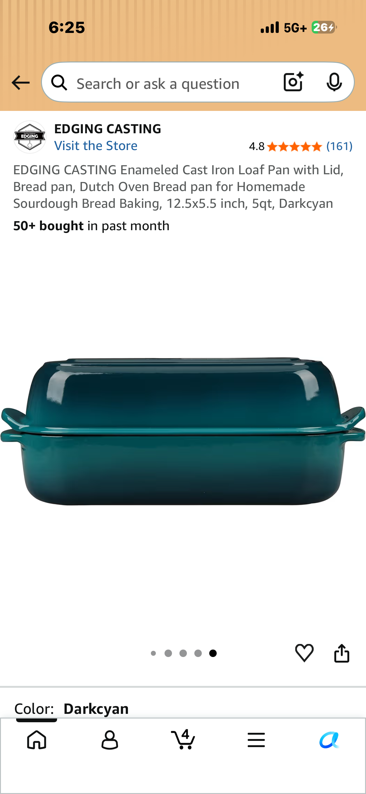 Enameled Cast Iron Loaf Pan with Lid, Bread pan, Dutch Oven Bread pan for Homemade Sourdough Bread Baking, 12.5x5.5 inch, 5qt, Dark Cyan