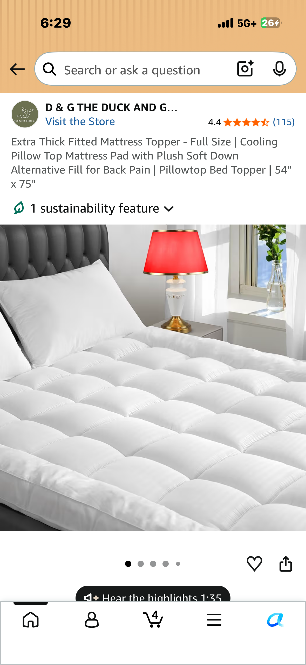 DUCK and GOOSE Co Thick Fitted Mattress Topper - Full Size, Cooling Pillow Top Mattress Pad with Plush Soft Down Alternative Fill for Back Pain | Pillowtop Bed Topper | 54" x 75"
