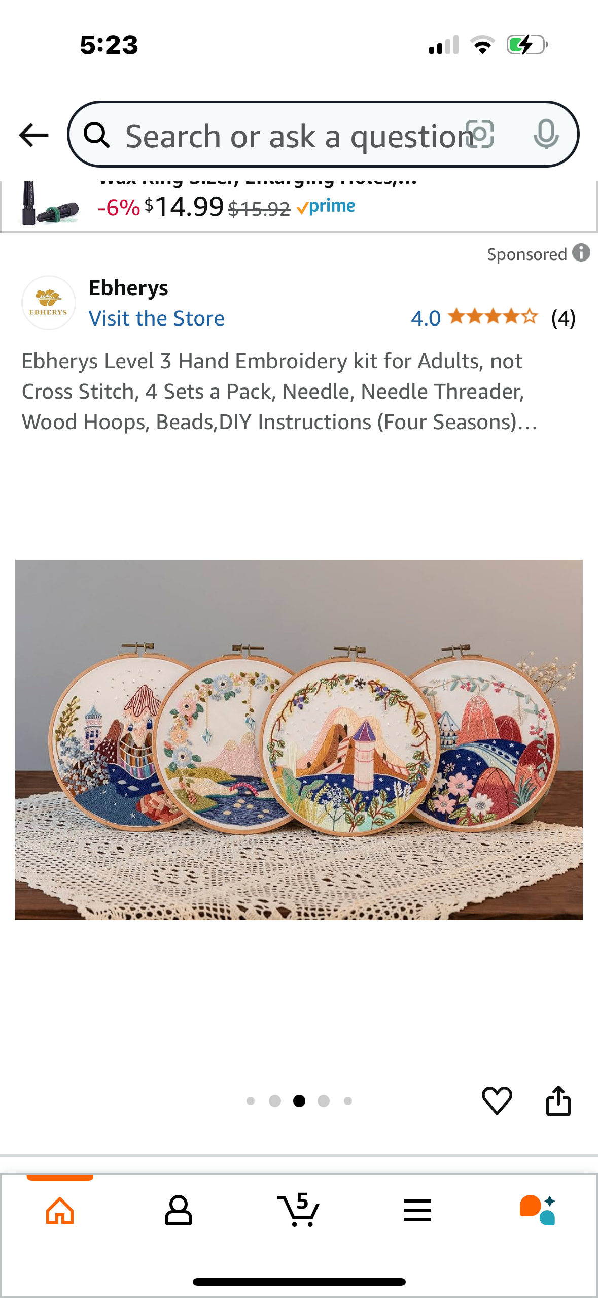 Ebherys Level 3 Hand Embroidery kit for Adults, not Cross Stitch, 4 Sets a Pack, Needle, Needle Threader, Wood Hoops, Beads,DIY Instructions (Four Seasons
