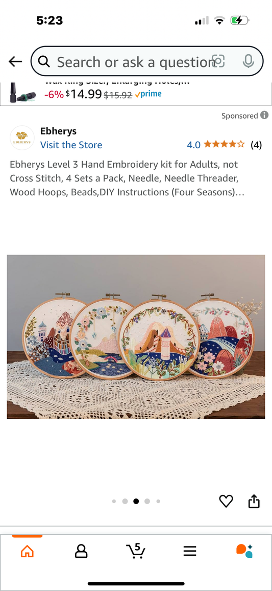 Ebherys Level 3 Hand Embroidery kit for Adults, not Cross Stitch, 4 Sets a Pack, Needle, Needle Threader, Wood Hoops, Beads,DIY Instructions (Four Seasons