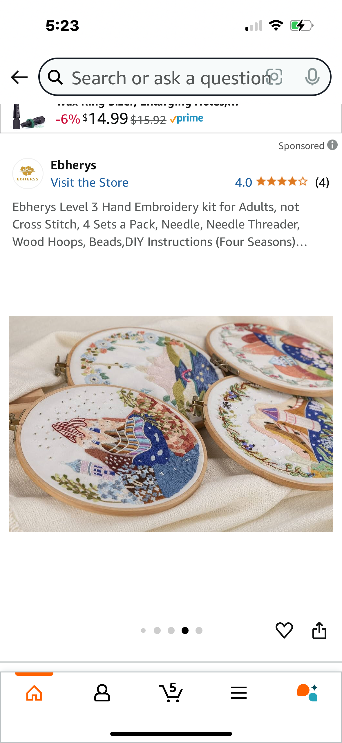 Ebherys Level 3 Hand Embroidery kit for Adults, not Cross Stitch, 4 Sets a Pack, Needle, Needle Threader, Wood Hoops, Beads,DIY Instructions (Four Seasons